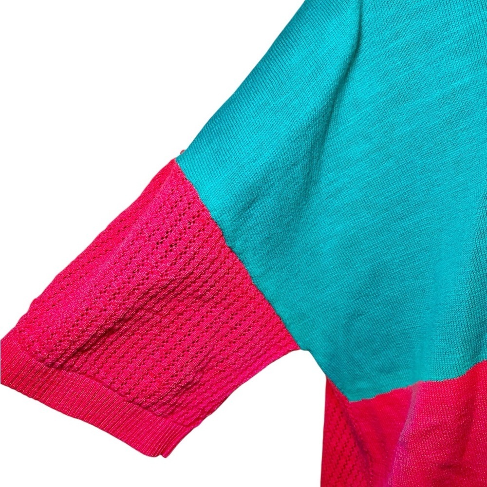 Soft Surroundings Hot Pink Floral Retro Maximalist Knit Sweater Short Sleeve Top - Picture 5 of 13